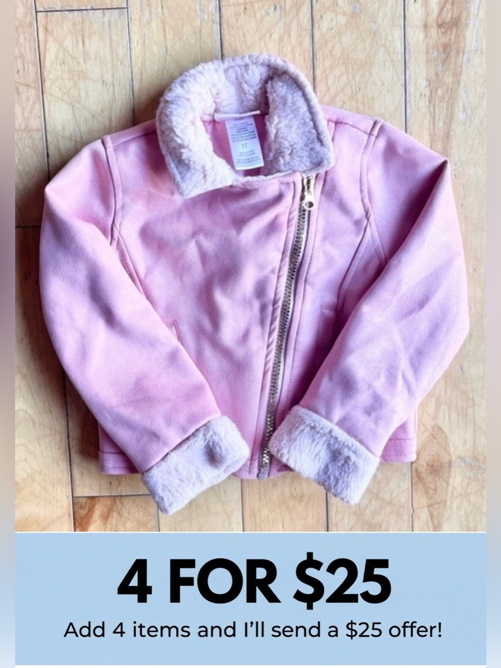 Little Lass Faux Suede Moto Jacket Pink Sherpa Lined Toddler Girl Size 3T